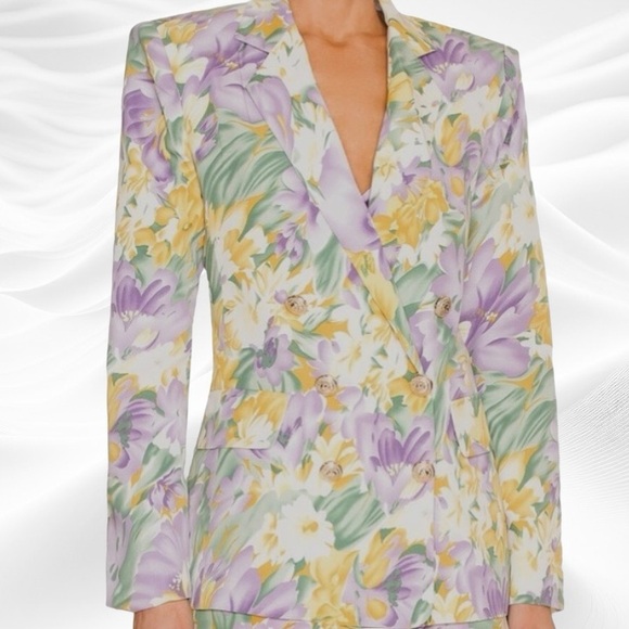 Bronx & Blanco Sienna Blazer in Lavendar‎ Multi Medium/6 Silk Blend Floral - Picture 1 of 10